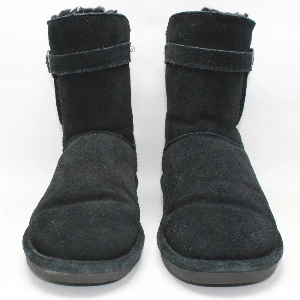 Bearpaw Catherine Women Black Suede Wool Blend‎ Lining Buckle Boots 2182W Size 7